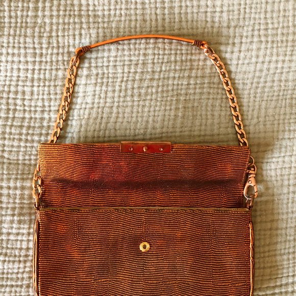 Michael Kors Iridescent Coral Orange Clutch w/Chain - Picture 3 of 7